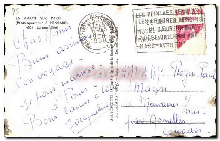 CPA En Avion Sur Paris La tour Eiffel — Rückseite
