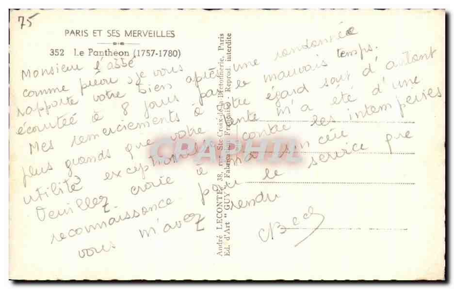 CPA Paris Et Ses Paris Le Pantheon — Rückseite
