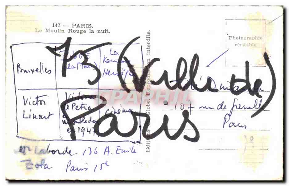 CPA Paris Le Moulin Rouge la nuit Cyrano — Rückseite