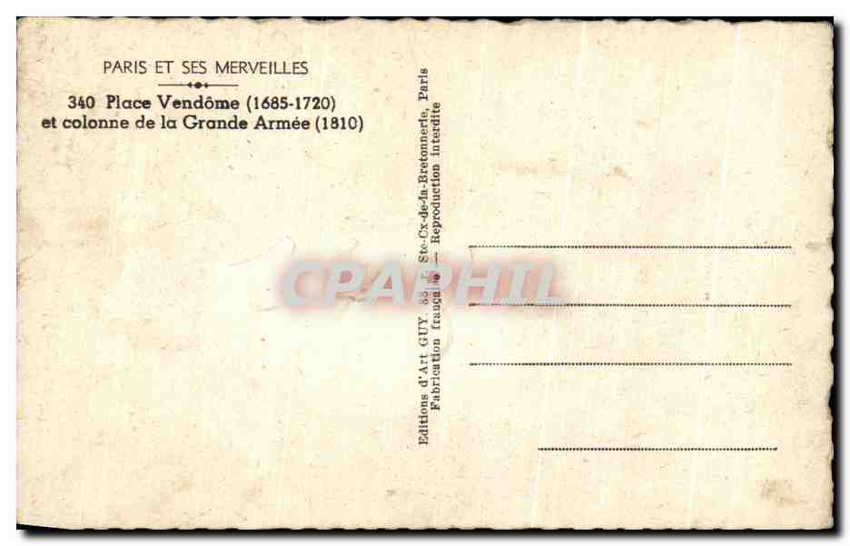 CPA Paris Et Ses Merveilles Place Vendome et Colonne de la Grande Armee — Verso
