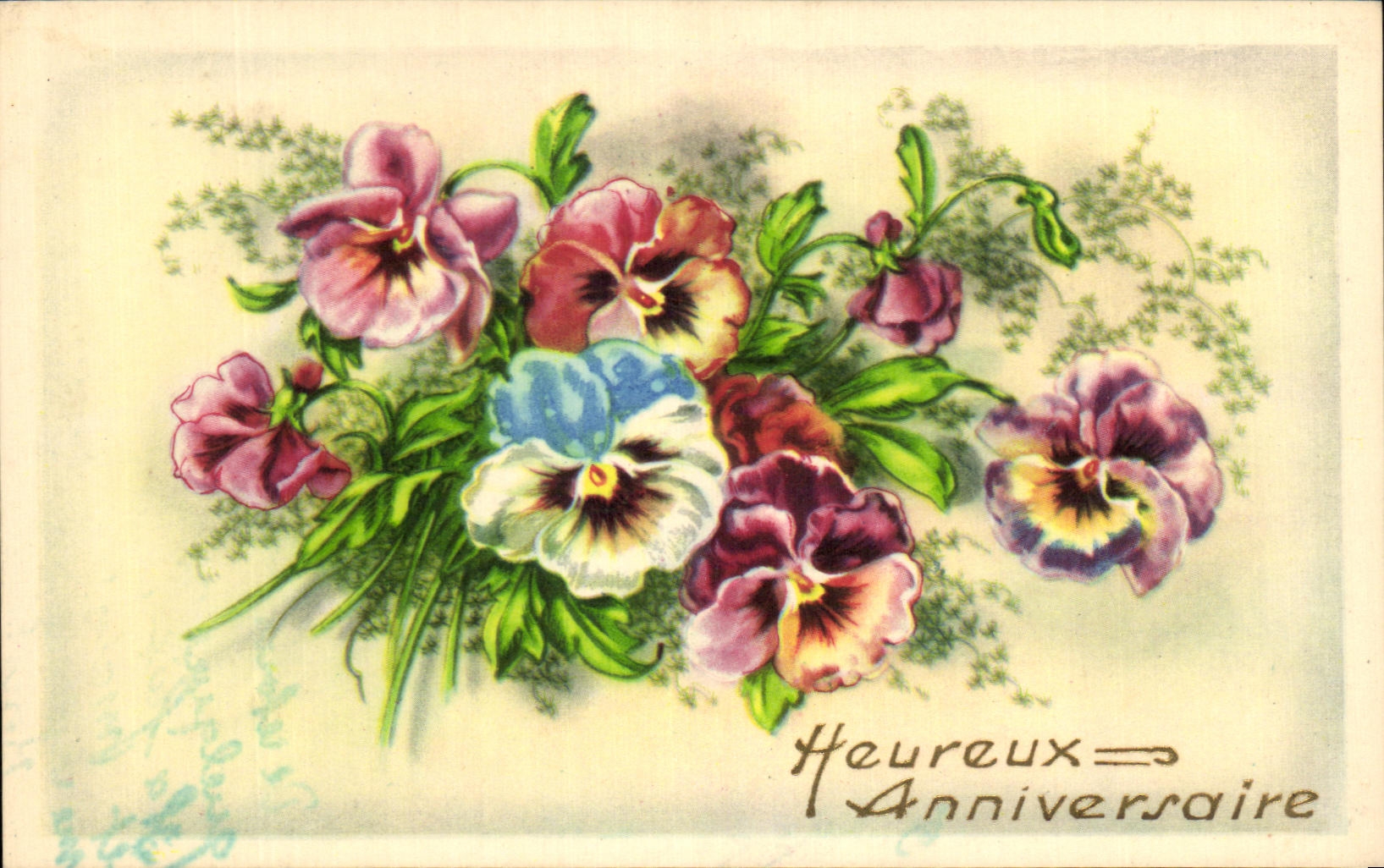 CPA Fantaisie Fleurs Heureux Anniversaire