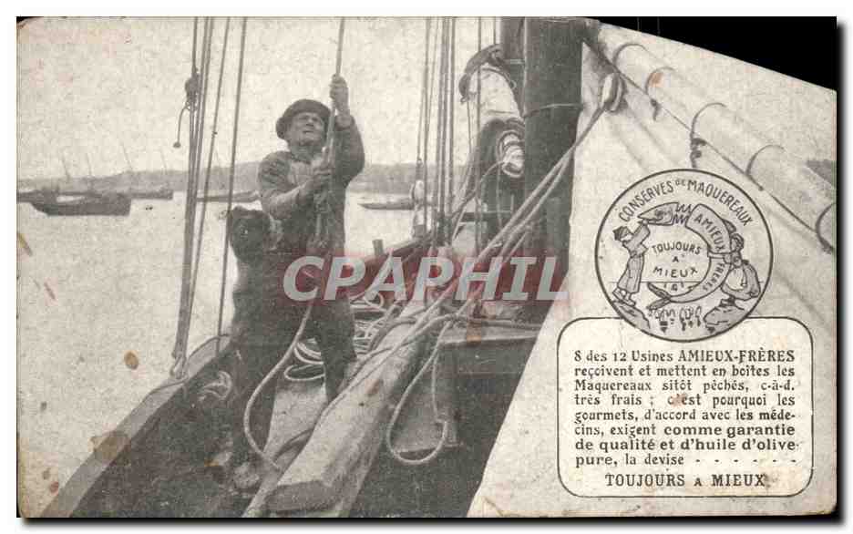 CPA Usines Amieux Freres Maquereaux Bateau publicite