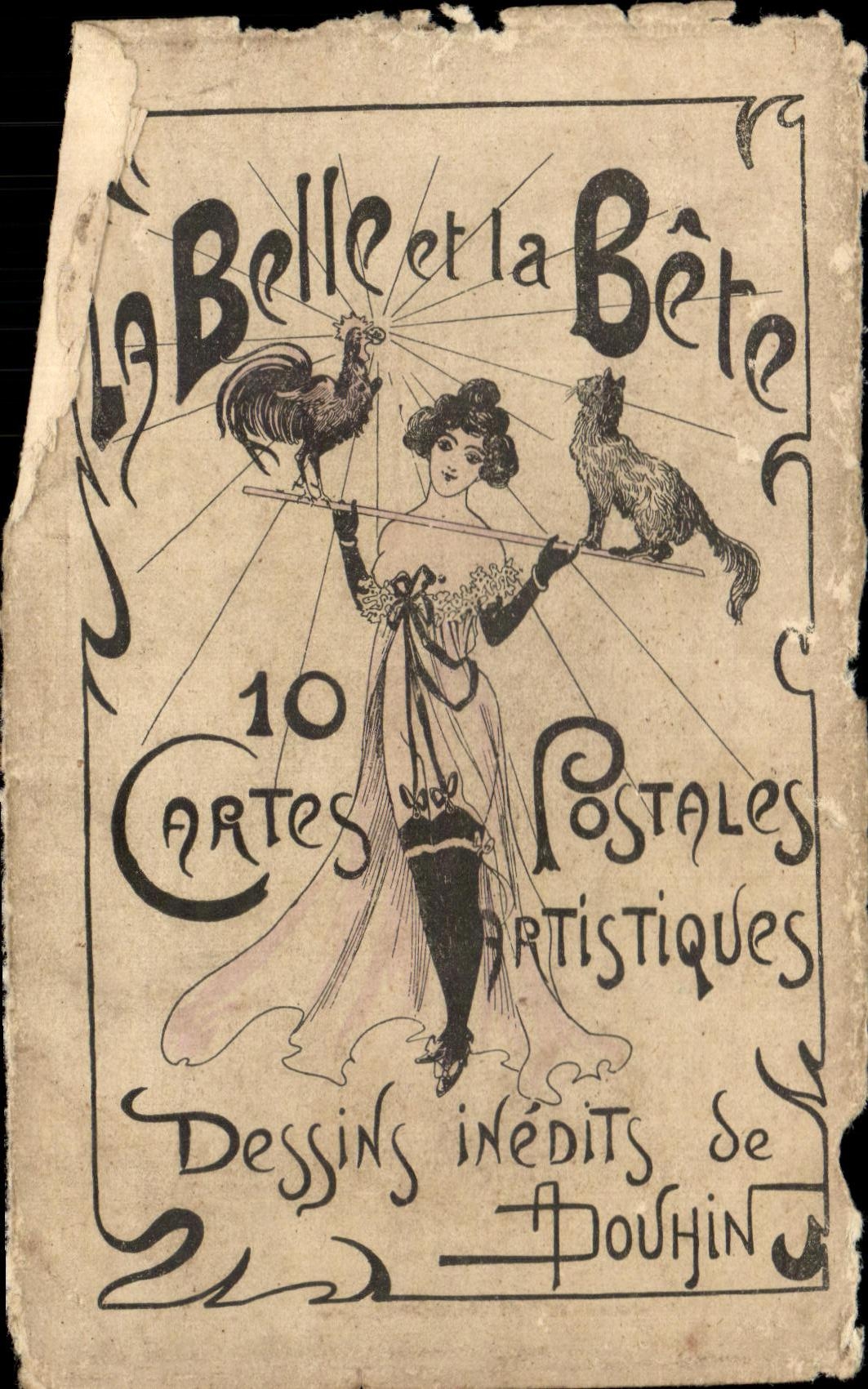 CPA La Belle et la Bete Coq chat Dessins inedits de Douhin
