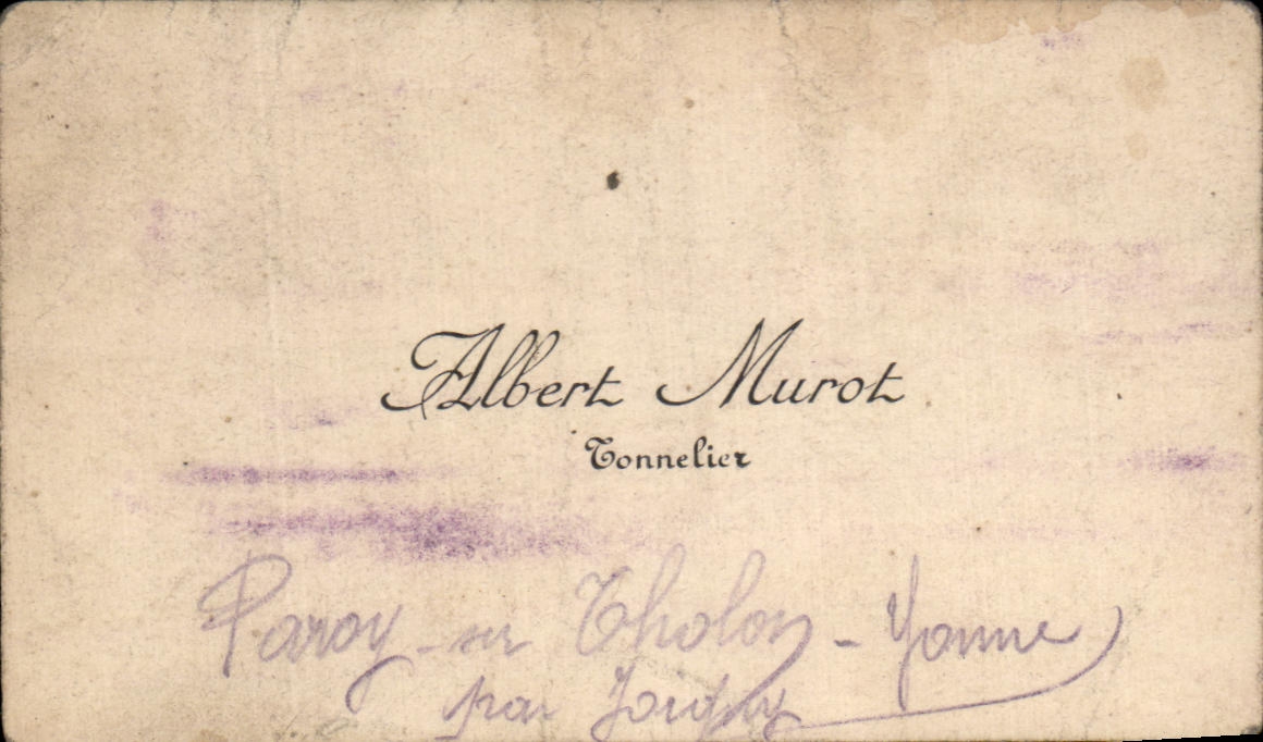 Carte de visite Albert Murot Tonnelier Paroy sur Tholon par joigny Yonne 