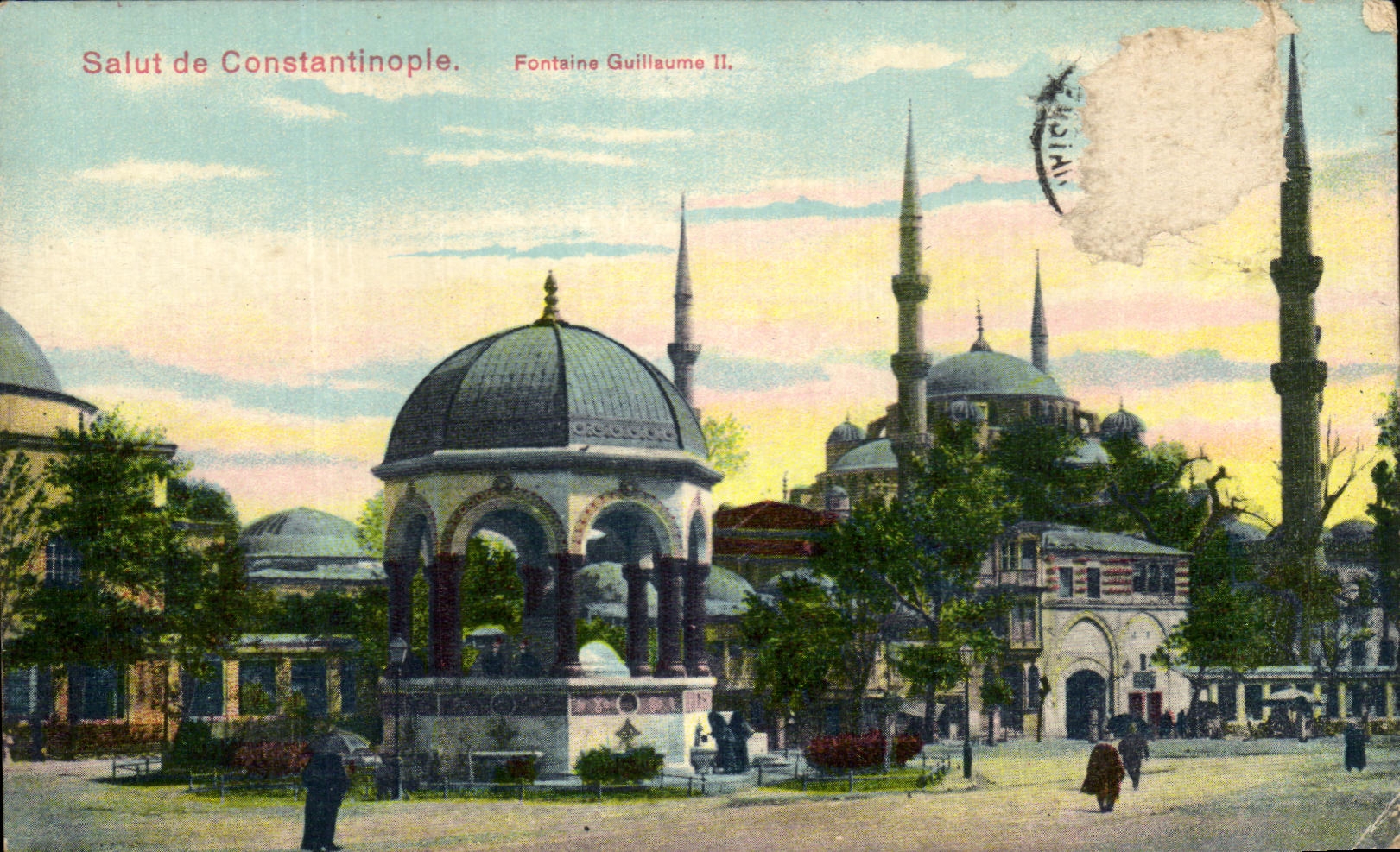 CPA Salut de Constantinople Fontaine Guillaume Turquie