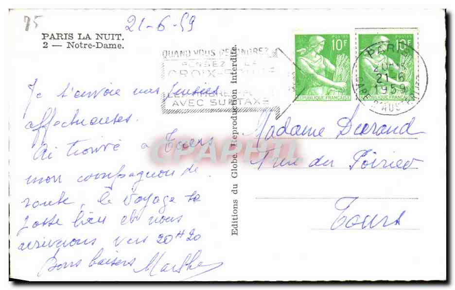 CPA Paris La Nuit Notre Dame — Verso