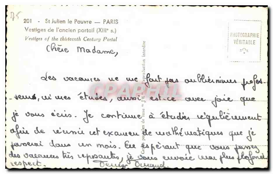 CPA St Julien le Pauvre Paris Vestiges de l'ancien portail Paris  — Rückseite
