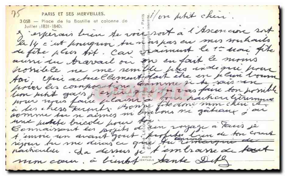 CPA Paris Et Ses Merveilles Place de la Bastille et Colonne de Juillet — Verso