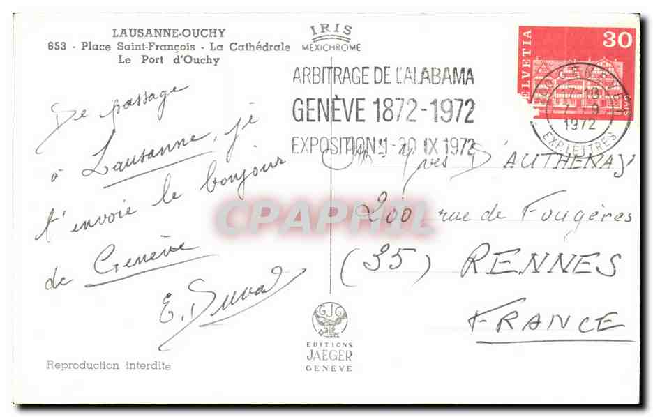 CPA Lausanne Ouchy suisse — Rückseite