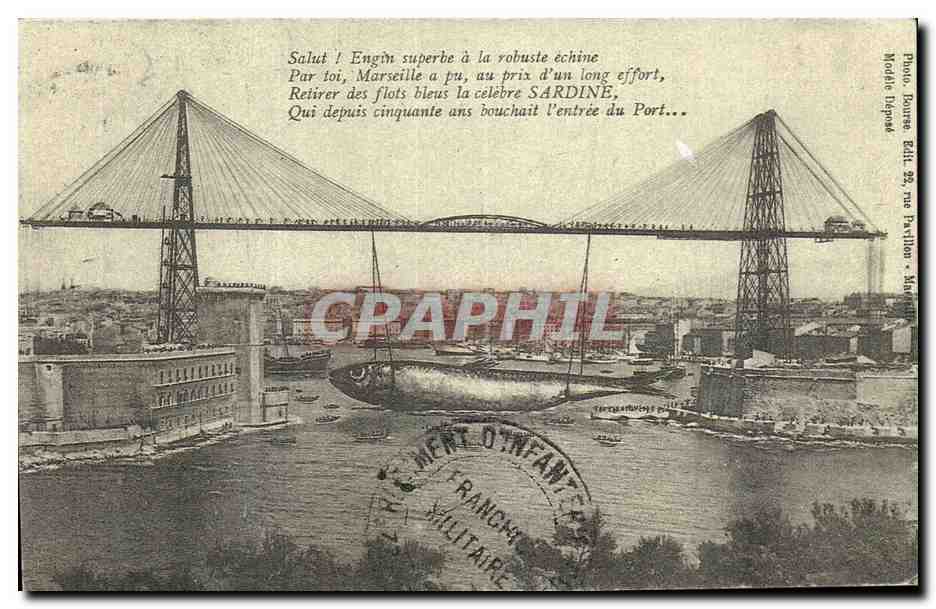 Marseille, pont transbordeur — construit en 1906 par Arnodini — Photo Lagnod, n° 22, rue Pavillon
