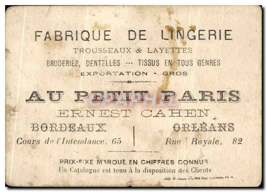 Chromo Au petit paris Cours de l'intendance Bordeaux Rue roayle orleans — Back