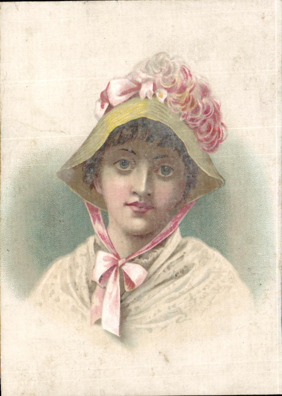 Jeune femme en chapeau à rubans — éditeur non identifié, n° de série non visible