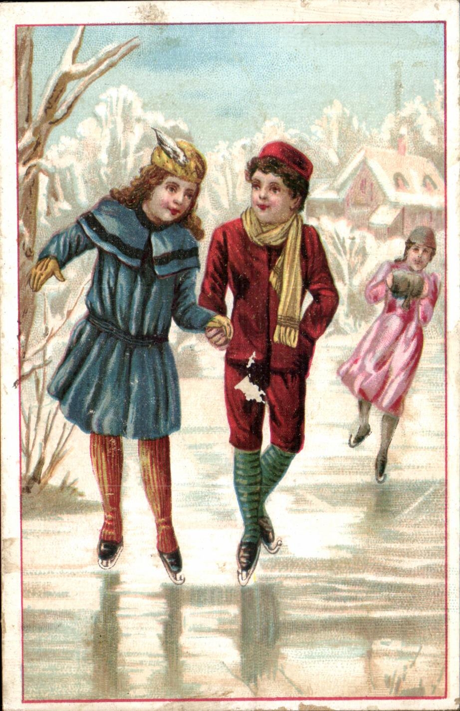 Children skating — winter scene — unknown publisher