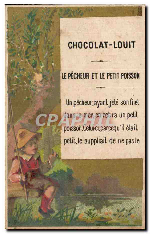 Chromo chocolet louit Le pecheur et le petit poisson Enfant peche