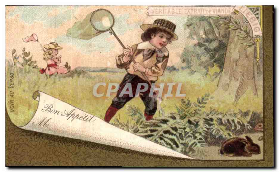 Chromo Viande liebig Chasse au lapin enfant