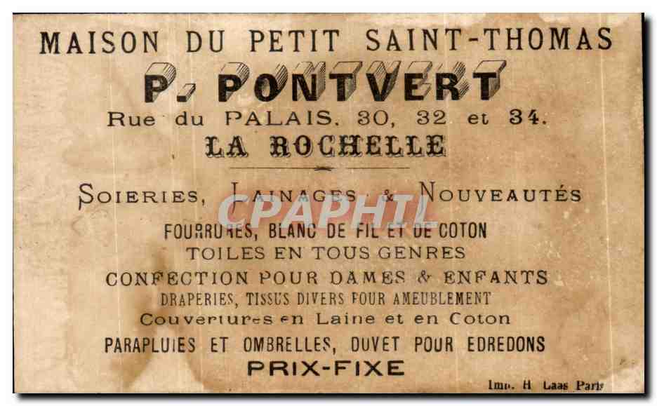 Chromo Maison du Petit Saint Thomas Pontvert Rue du Palais la Rochelle Lapins  — Rückseite