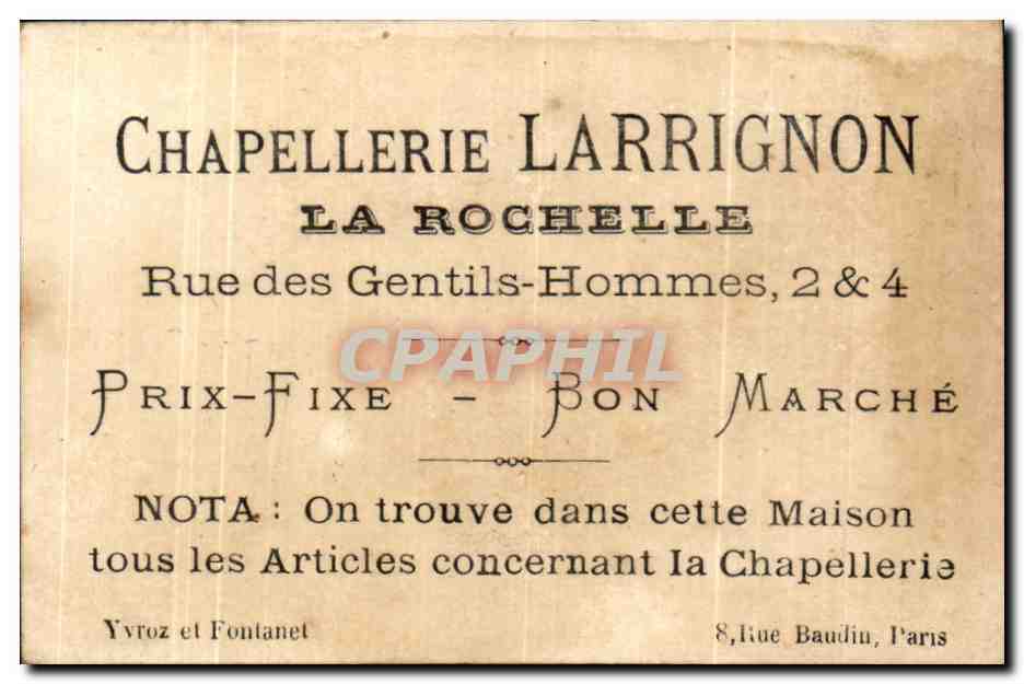 Chromo Chapellerie Larrignon La Rochelle  — Verso