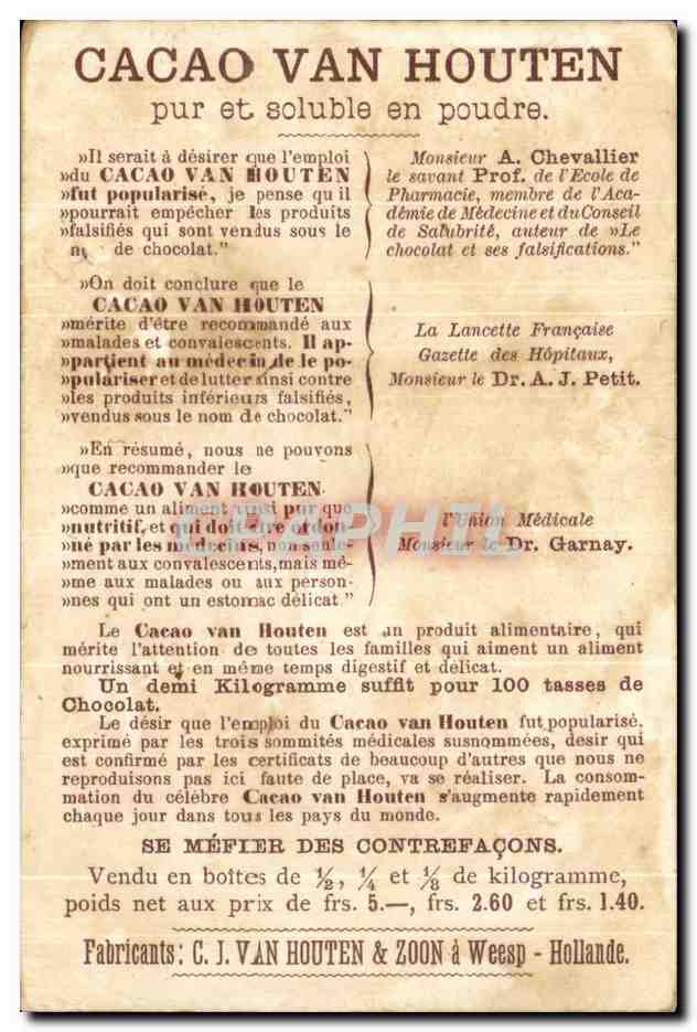 Chromo Cacao Van Houten Caleche Cheval — Verso