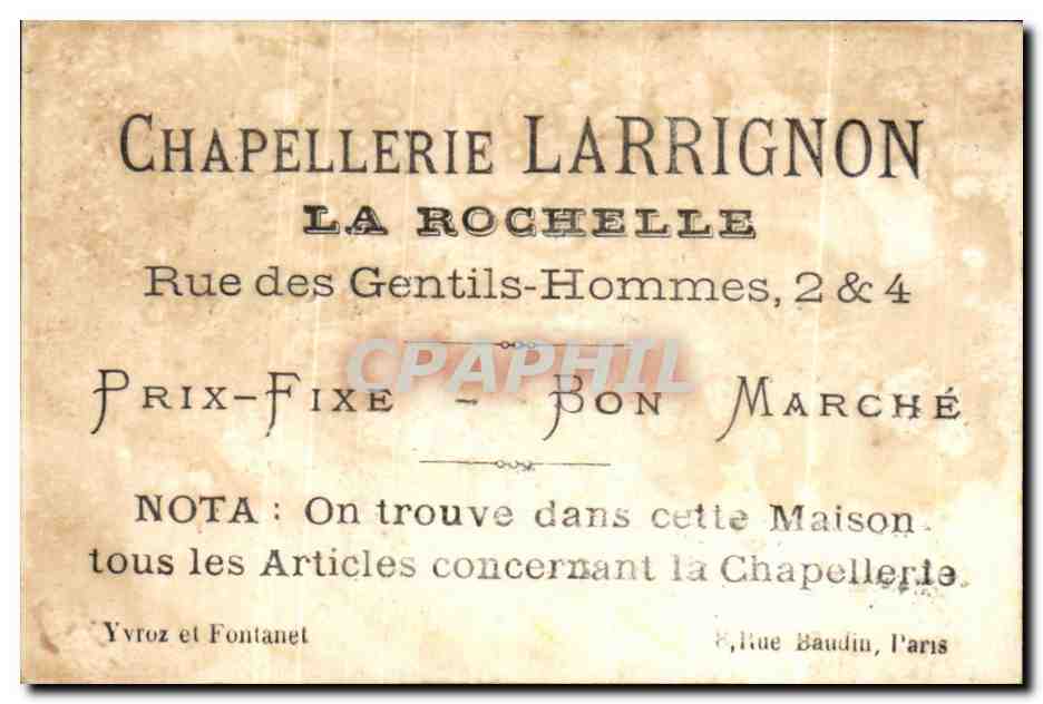 Chromo chapellerie Larrignon La Rochelle  — Rückseite