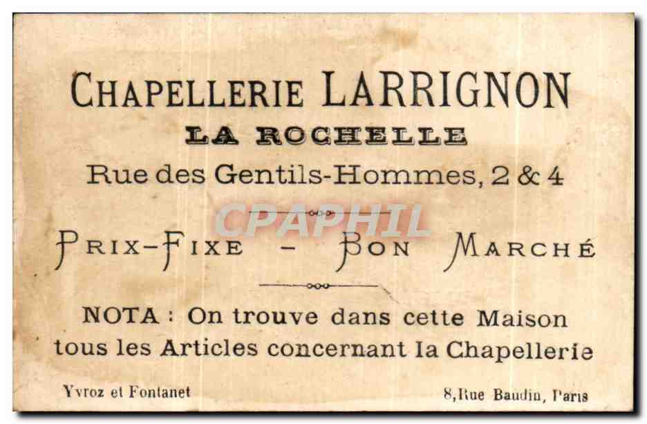 Chromo chapellerie Larrignon  — Rückseite