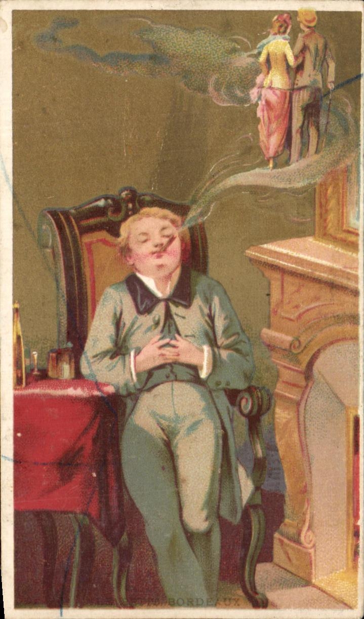 Homme endormi fumant — scène de rêve — éditeur Bordeaux