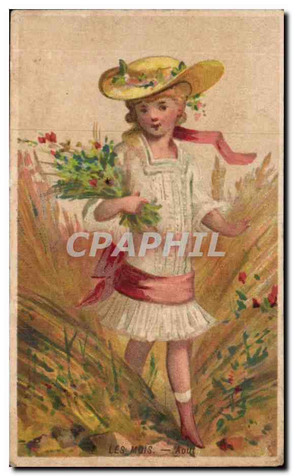 Chromo la Rochelle Enfant dans les champs Les mois Aout 