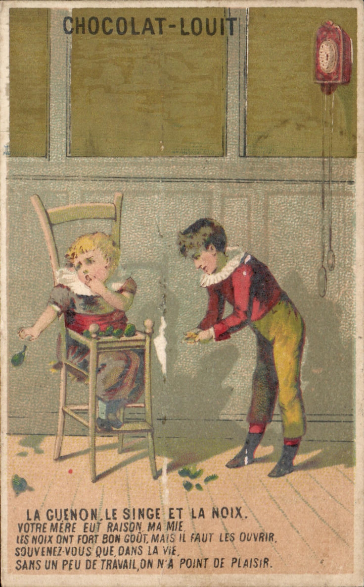 Chromo chocolat Louit Enfant La guenon Le singe et la noix