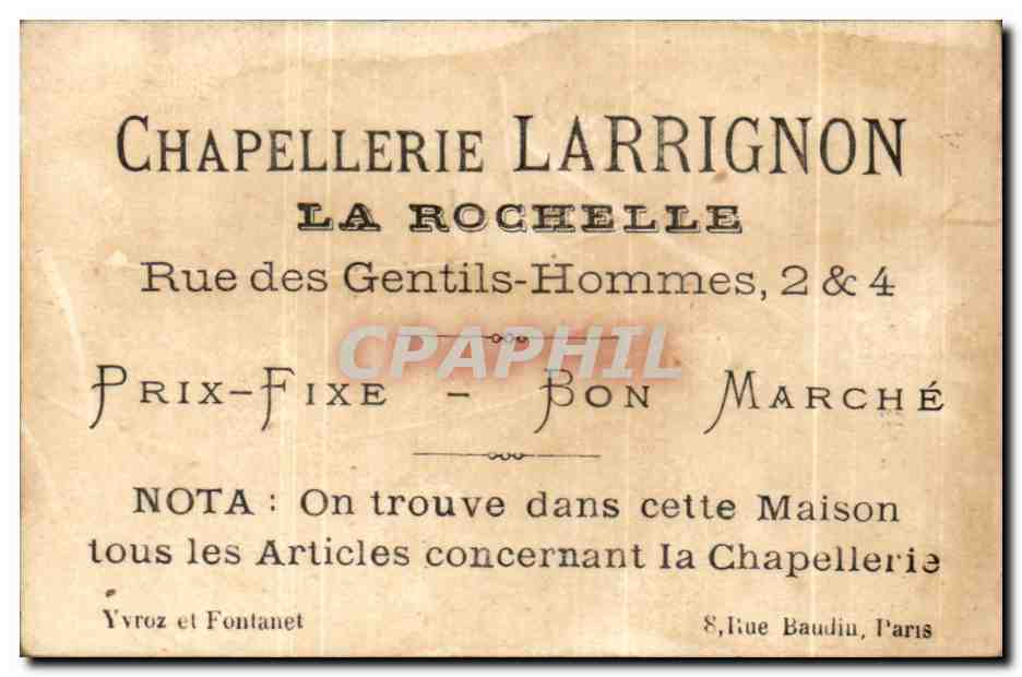 Chromo Chapellerie larrignon La Rochelle Femme Eventail  — Rückseite