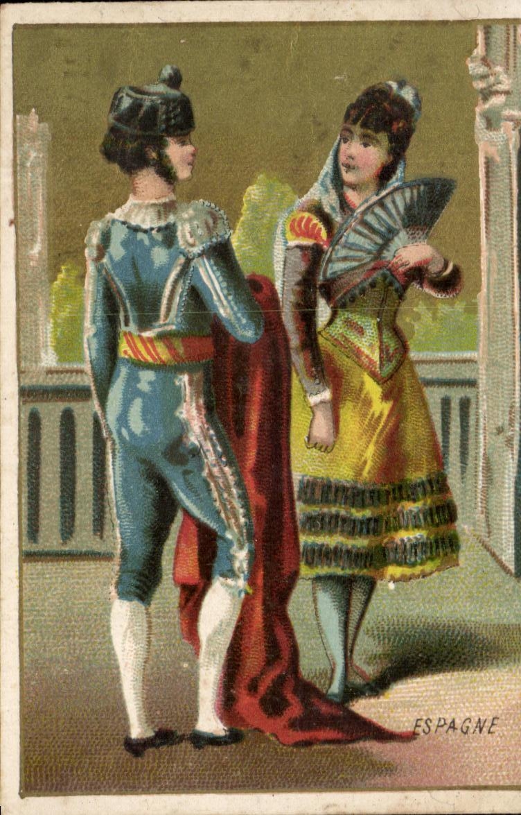 Chromo Ponvert Rue du Palais La Rochelle Femme Eventail Espagne Torrero Corida 