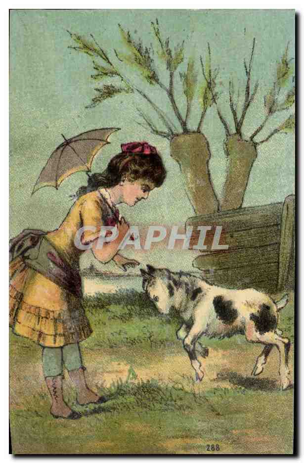 Fille avec parapluie et chèvre — illustration — série 288