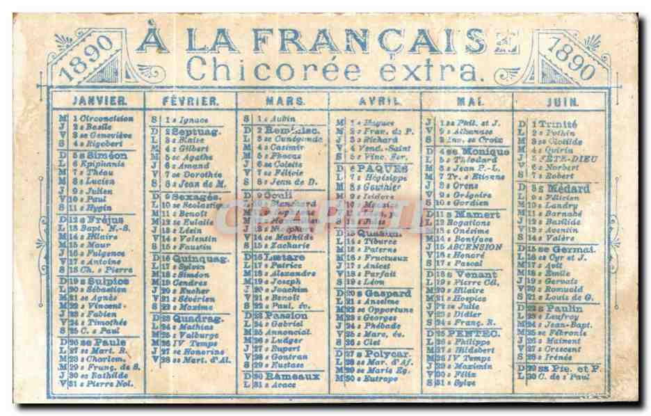 Chromo Calendrier 1890 A la Francaise Chicoree — Rückseite