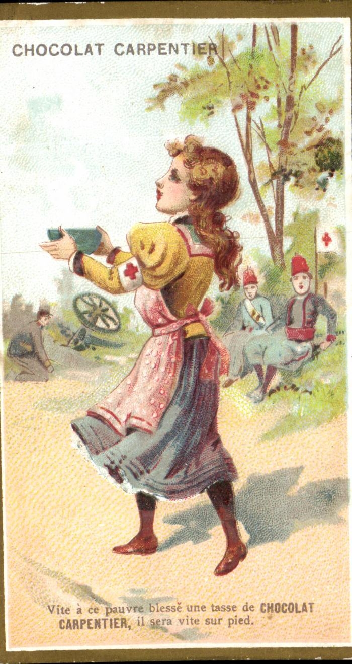Femme en uniforme de secouriste — publicité pour le Chocolat Carpentier — éditeur H. Germain, n° de série non visible