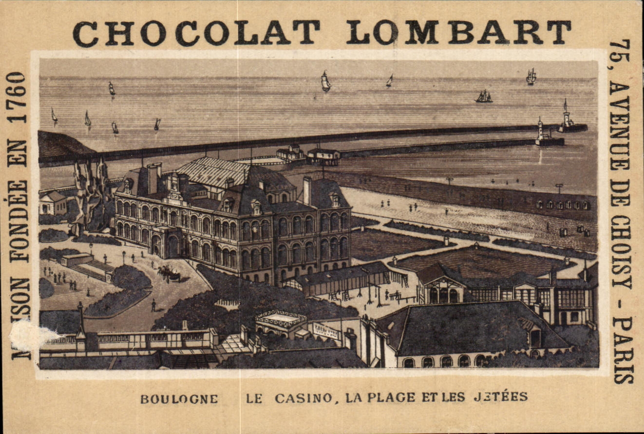 Chromo chocolat lombart Boulogne Le casino la plage et les jetees
