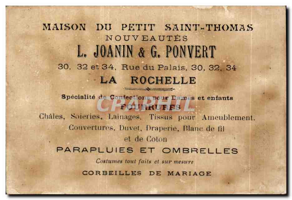 Chromo Joanin et Ponvert Rue du Palais La Rochelle Maison du Petit Saint Thomas Exposition universelle 1900 — Rückseite
