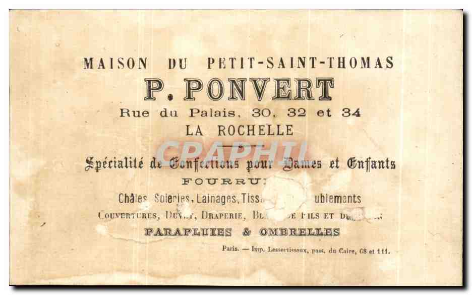 Chromo Pnvert Rue du Palais La Rochelle Maison du petit Saint thomas Ministere de la Guerre Paris Invalides  — Verso