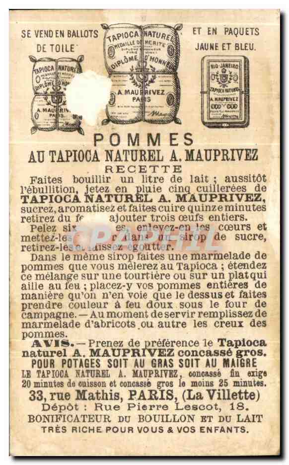 Chromo Tapioca Mauprivel Rue Mathis Paris Marin  — Rückseite