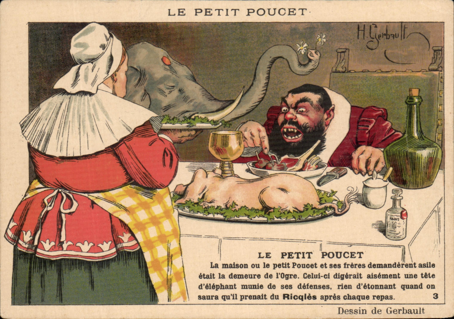 Chromo Ricqles Les contes de fees Gerbault la belle au bois dormant Perrault ogre Elephant Cochon 