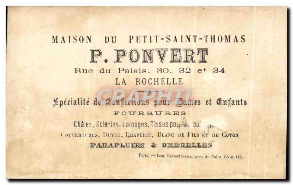 Chromo Ponvert Rue du Palais La rochelle Maison du petit Saint Thomas L'arabie  — Rückseite