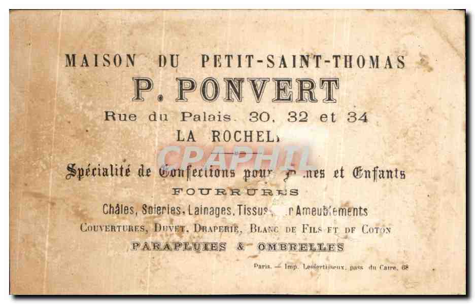 Chromo Ponvert Rue du Palais La Rochelle Maison du petit Saint Thomas Enfants Bateau  — Rückseite