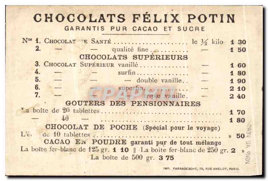 Chromo Felix potin  — Rückseite