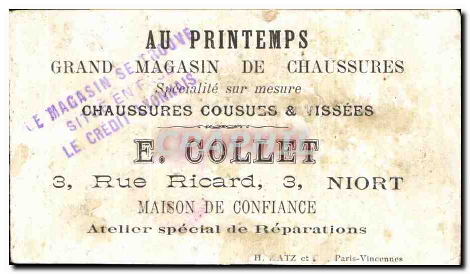 Cuisinier et homme en costume coloré — scène humoristique — E. Collet, Niort — Rückseite
