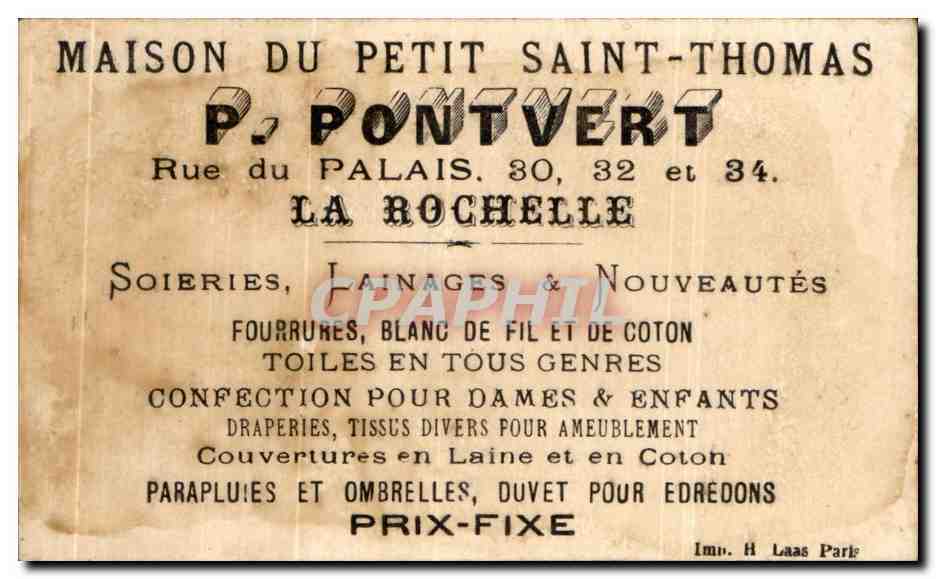 Chromo Pontvert Rue du palais la Rochelle Maison du Petit Saint Thomas Enfant Cheval de bois  — Rückseite