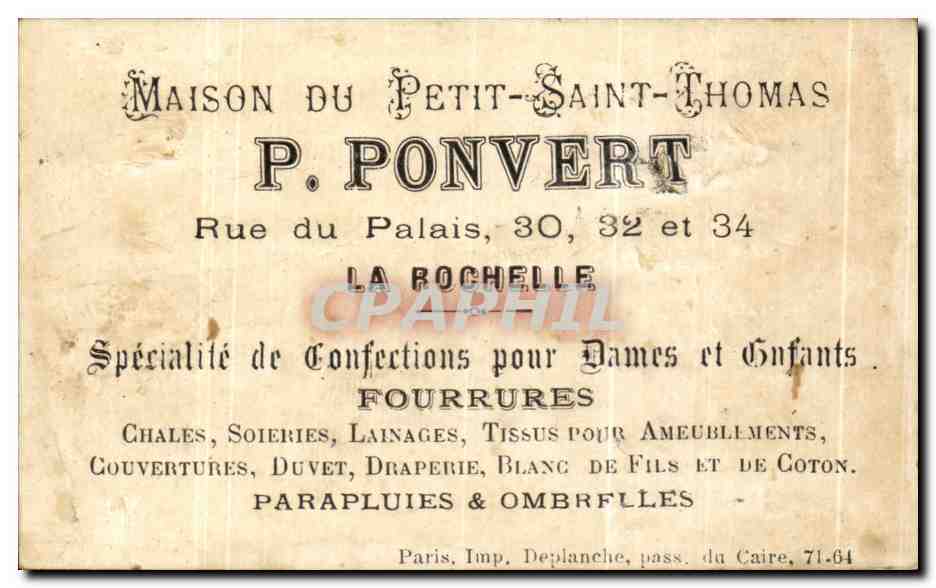 Chromo Pontvert Rue du palais la Rochelle Maison du Petit Saint Thomas Enfants — Verso