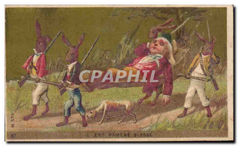 Chromo Pontvert Rue du palais la Rochelle Maison du Petit Saint Thomas Chasseur Chasse lapins 