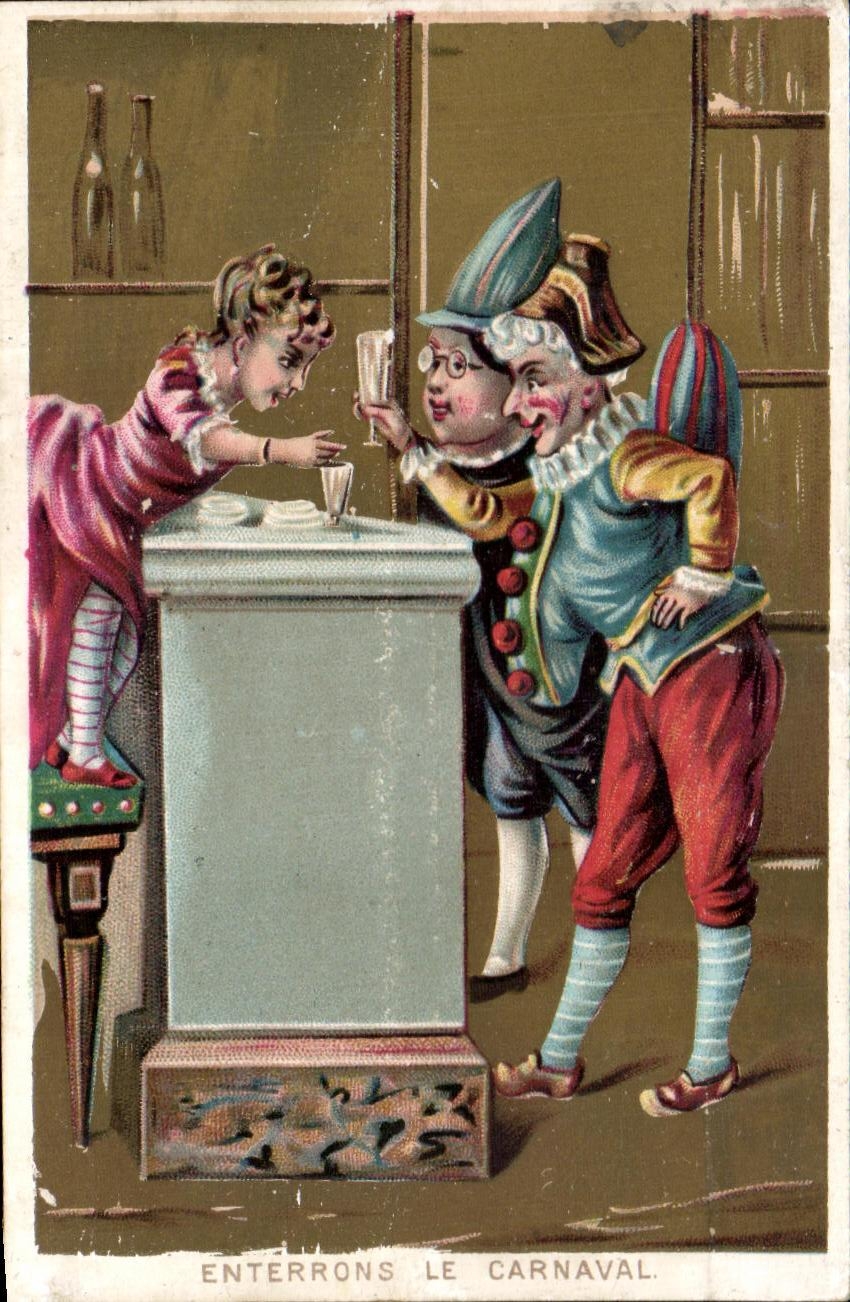 Enterrons le carnaval — caricature de carnaval — Imp. Guéneux frères, Nantes