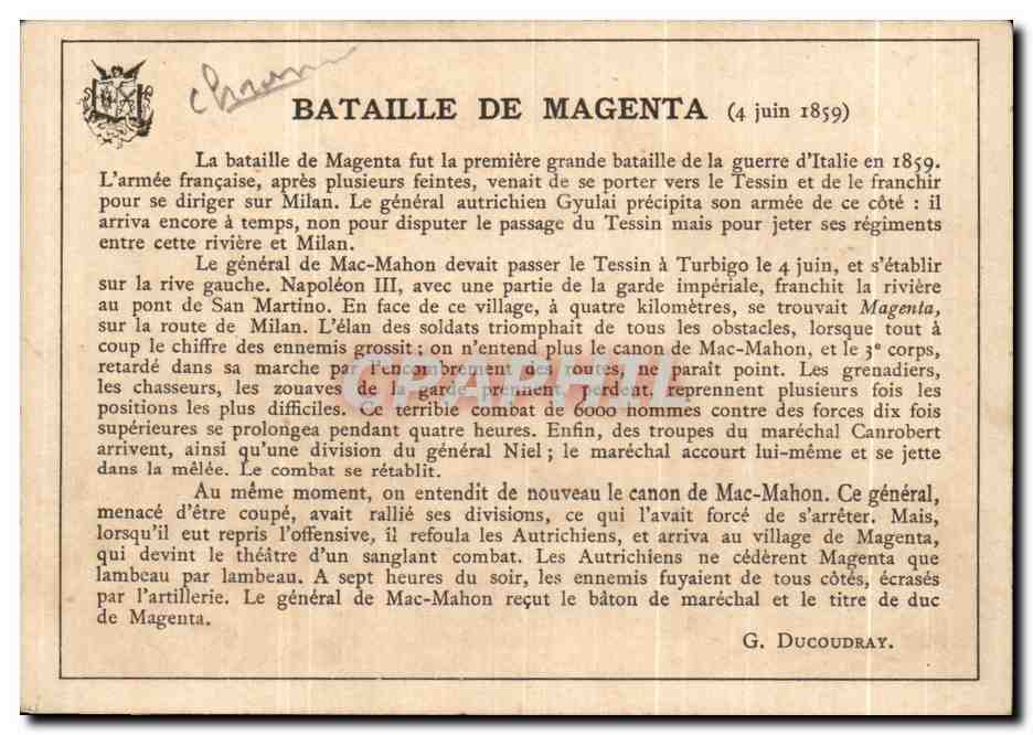 Chromo Bataille de Magenta 4 juin1859 Militaria  — Rückseite