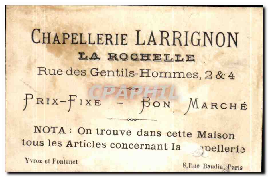 Chromo Chapellerie Larrignon La Rochelle Folklore Asie — Rückseite