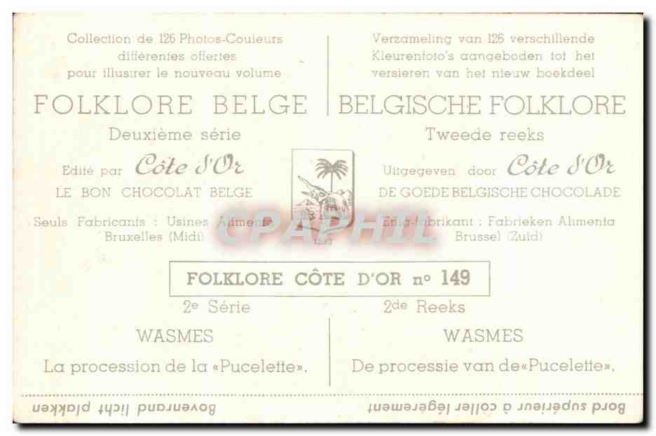 Image Cote d'or Folklore Belge Wasmes La procession de la Pucelette — Rückseite