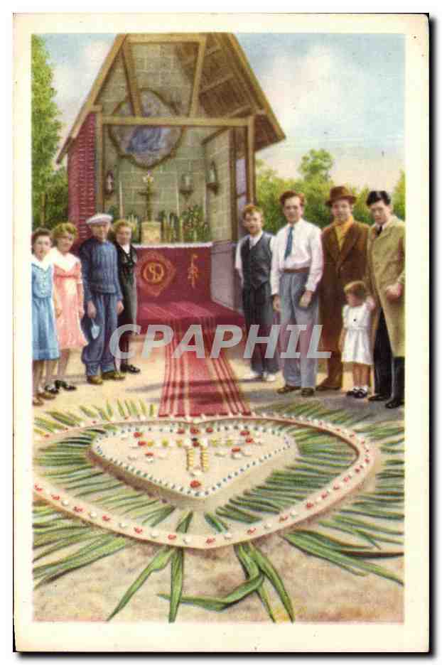 Image Cote d'or Folklore Belge Flandre Le tapis de sable devant la chapelle