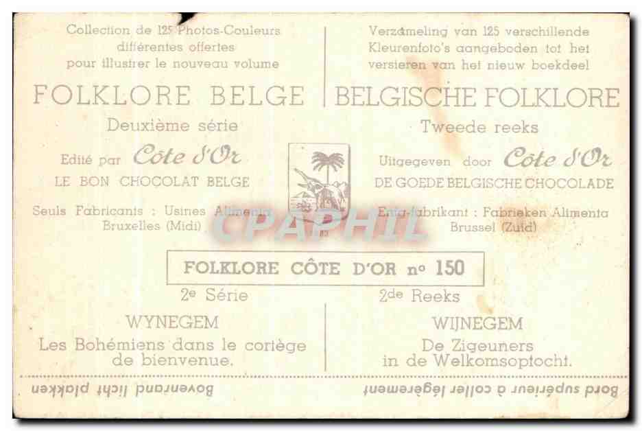 Image Cote d'or Folklore Belge Wynegen Les bohemiens dans le cortege de beinvenue  — Rückseite